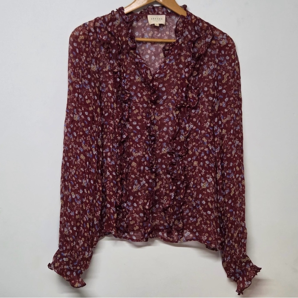 Sezane Celine Blouse in Fleurs Bordeaux